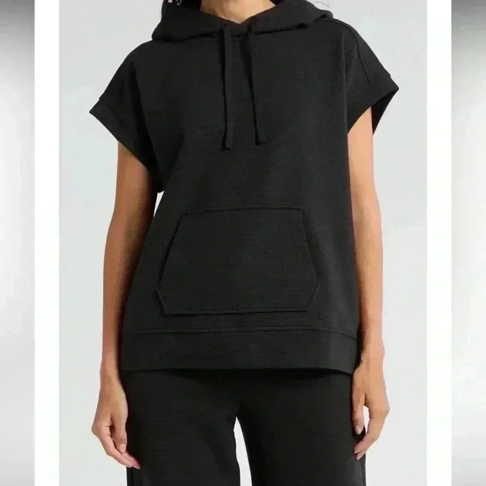 Z by Zella Sleeveless Hoodie White Stripe Horizontal on the Back of Medium Top - Picture 3 of 7